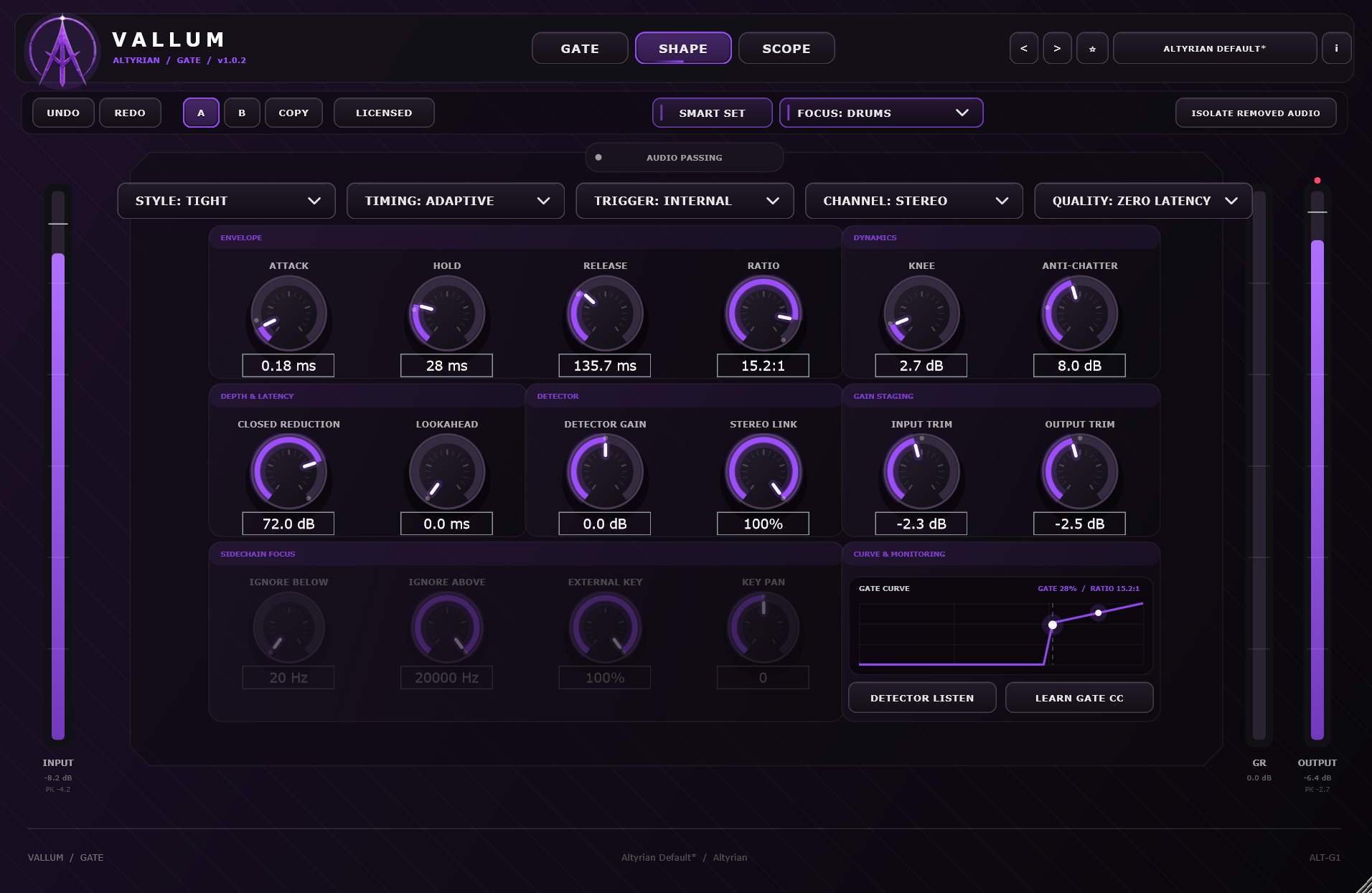 Altyrian Vallum advanced sidechain, timing, and gate curve controls